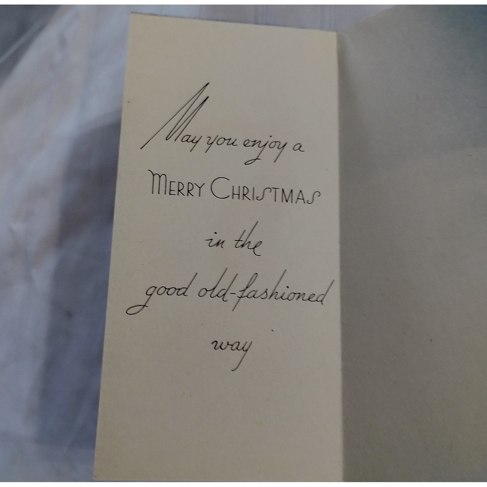 Vintage Mid Century Christmas Card Skiing Woman Red Outfit Unused Made in USA - Picture 3 of 5